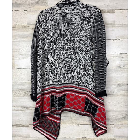 DESIGUAL by Christian Lacroix Women’s S Gray Red Open Front Cardigan Sweater - Picture 2 of 5